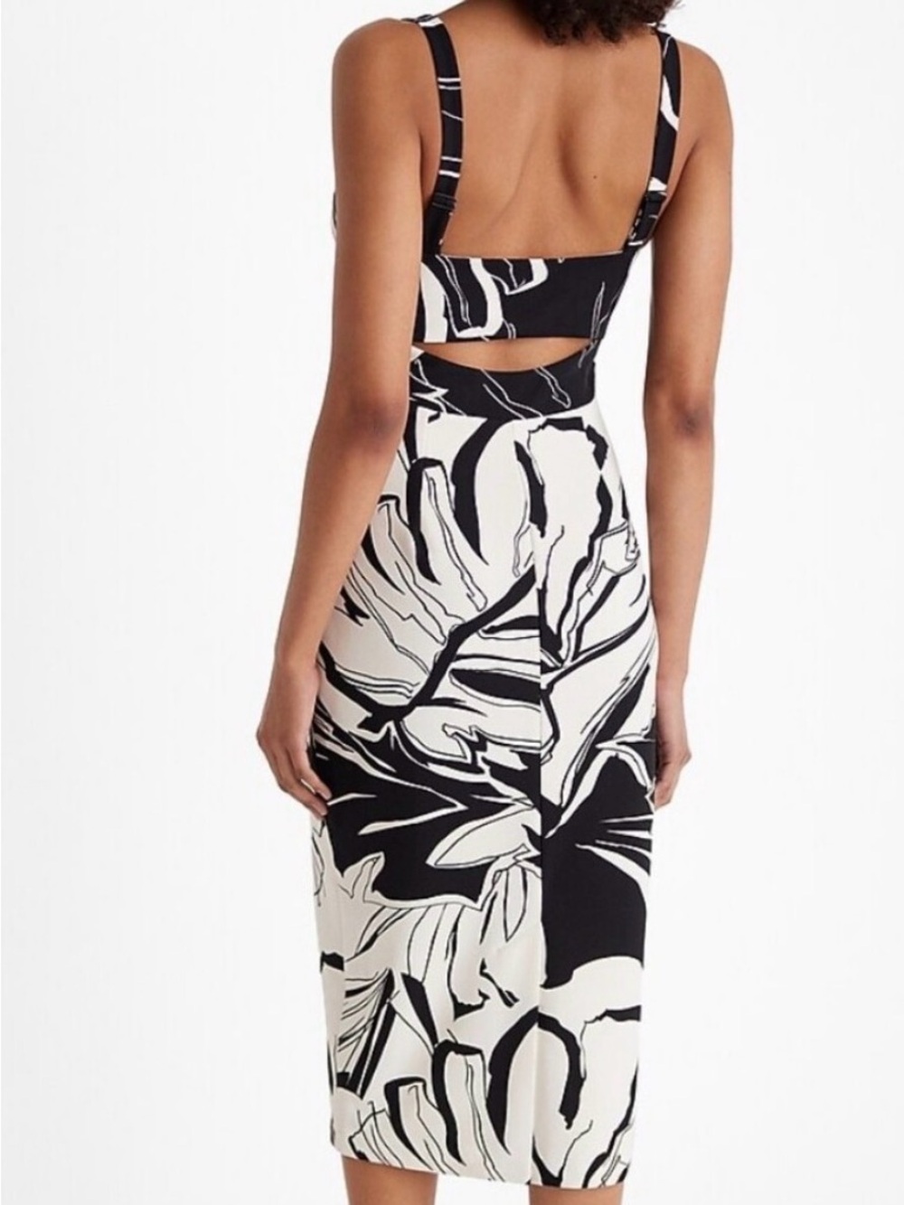 NWT Express Black & White Strapless Cutout Midi Dress - Picture 5 of 13
